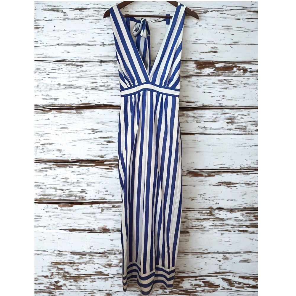 NWT WAYF Blue White Striped Wide Leg Jumpsuit Halter Neck Open Tie Back XS